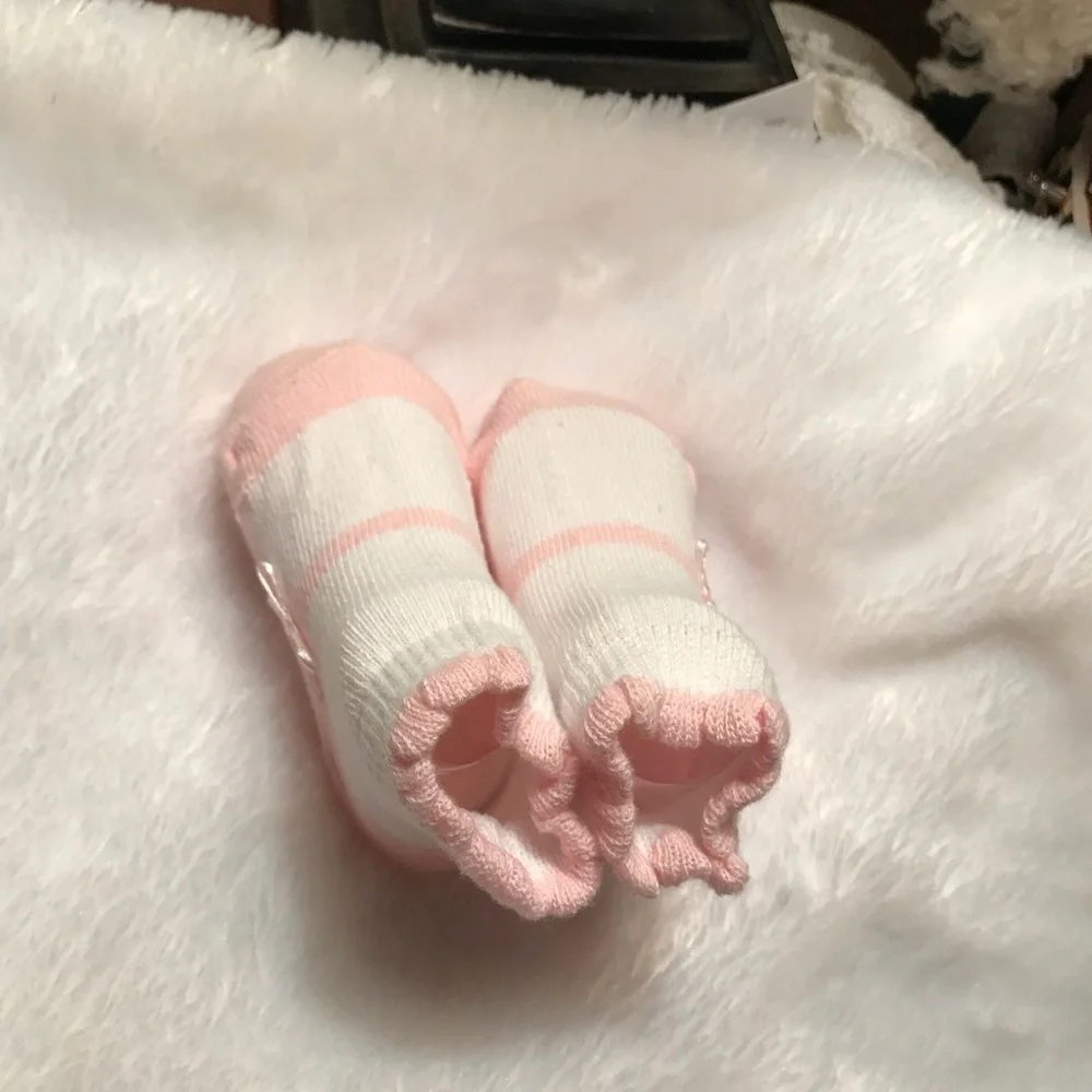 Newborn Baby Pink Bow Ruffle Sock Booties